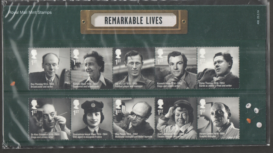 (image for) 2014 Remarkable Lives Royal Mail Presentation Pack 496 - Click Image to Close